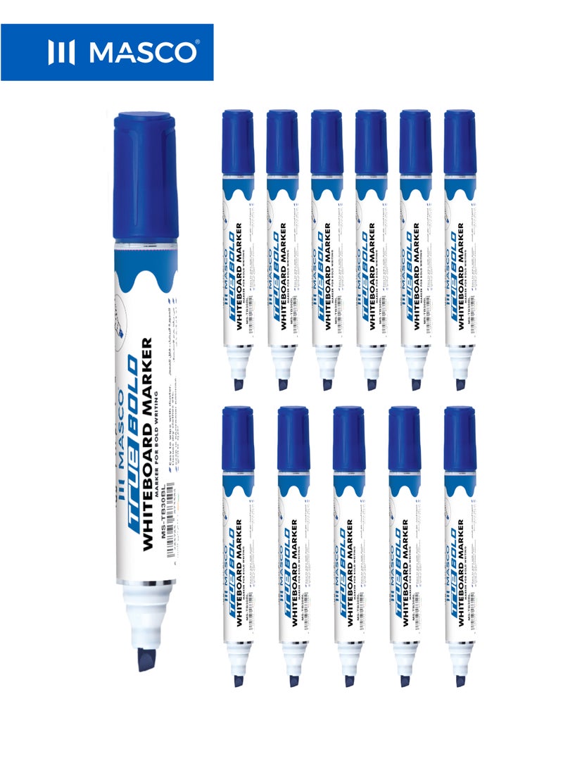 ماسكو قلم سبورة TRUE BOLD باللون الأزرق، رأس مشطوف، كتابة عريضة، عبوة 12 قلم - Image 1